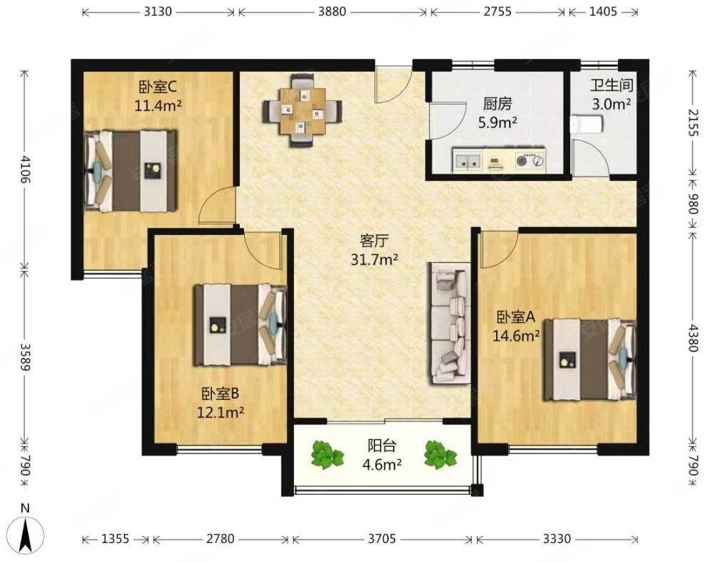 奥南小三房产权清晰交通便利南向采光好高楼层视野好