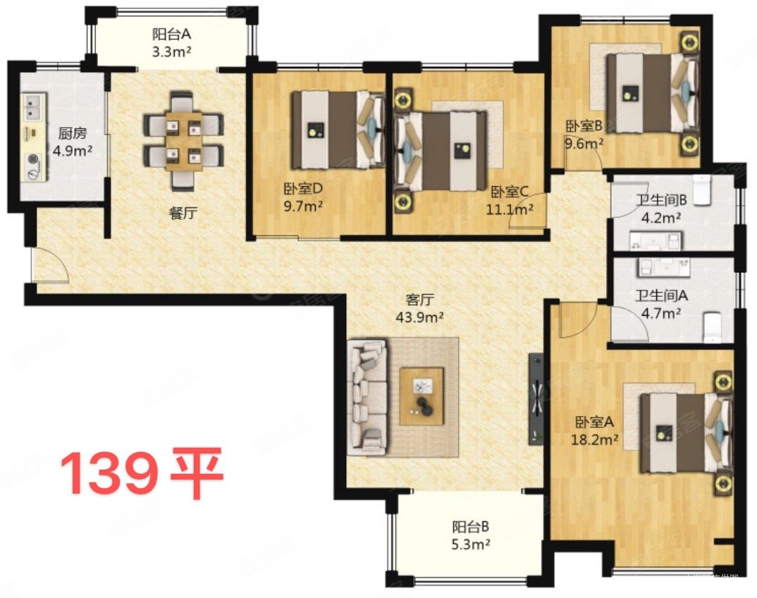 中海碧林湾3室2厅2卫137.49㎡南北338万