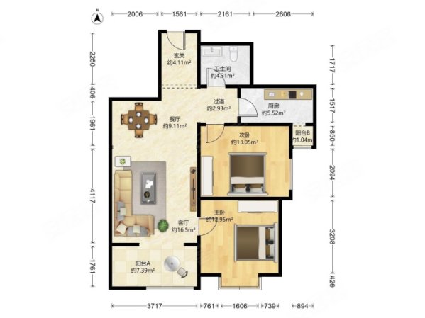 石景苑2室1厅1卫100.23㎡西南300万