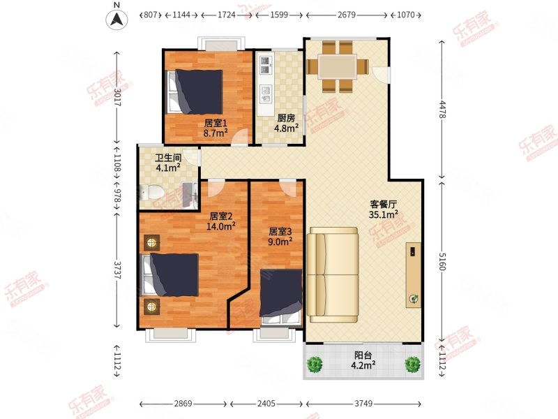 优品建筑3室2厅1卫96.18㎡南410万