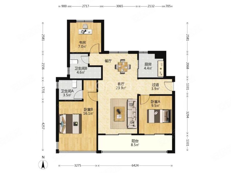 保亿湖风雅园|绿云路3室2厅2卫108平方米