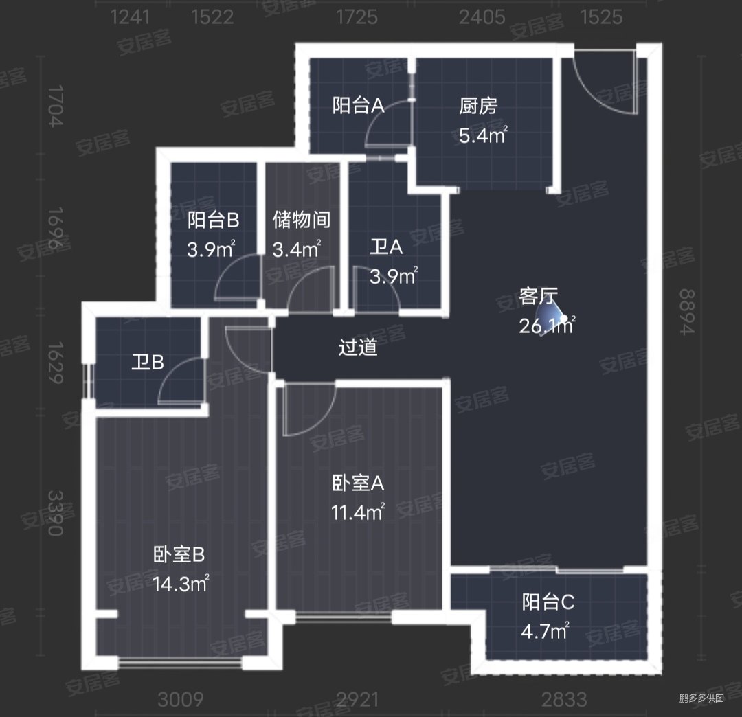 融景城臻苑3室2厅2卫99.34㎡南北197万