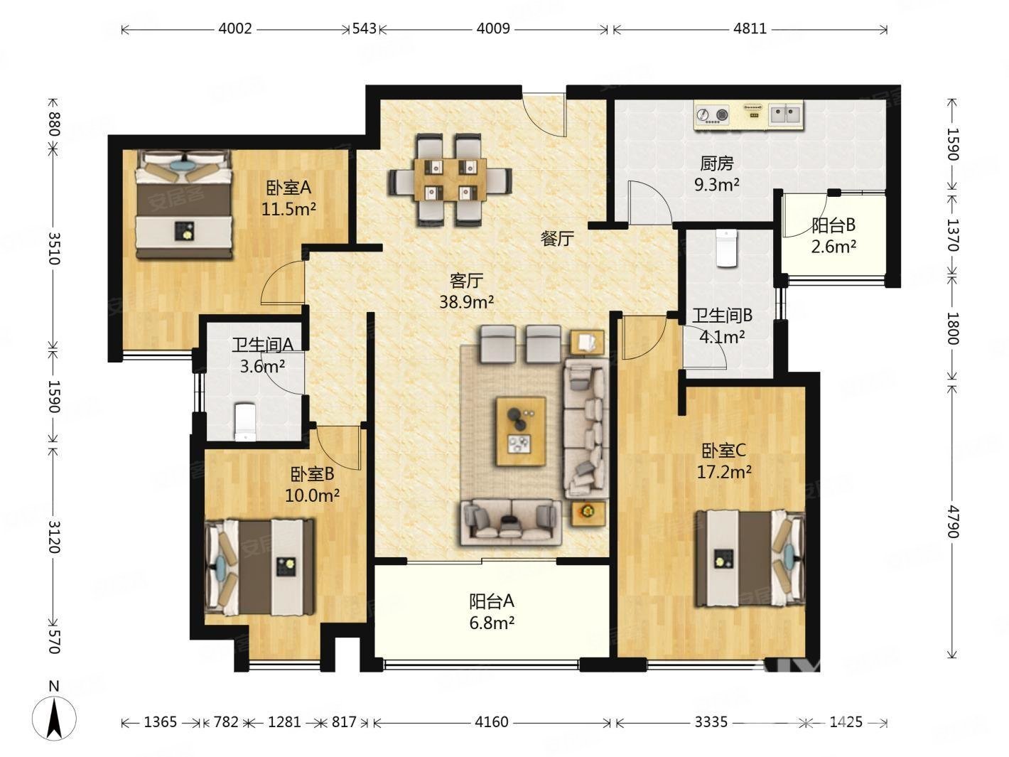 建发央玺3室2厅2卫140.77㎡南北1150万