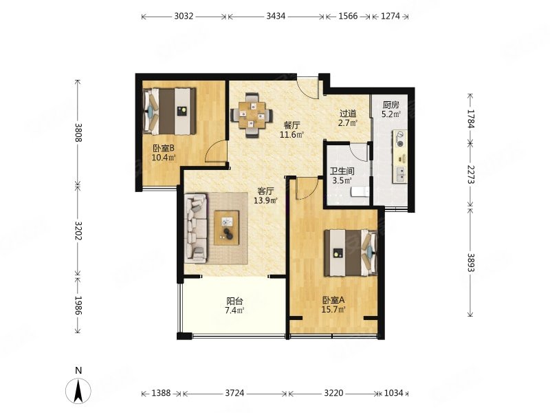 中信和平家园2室2厅1卫89.17㎡南1035万