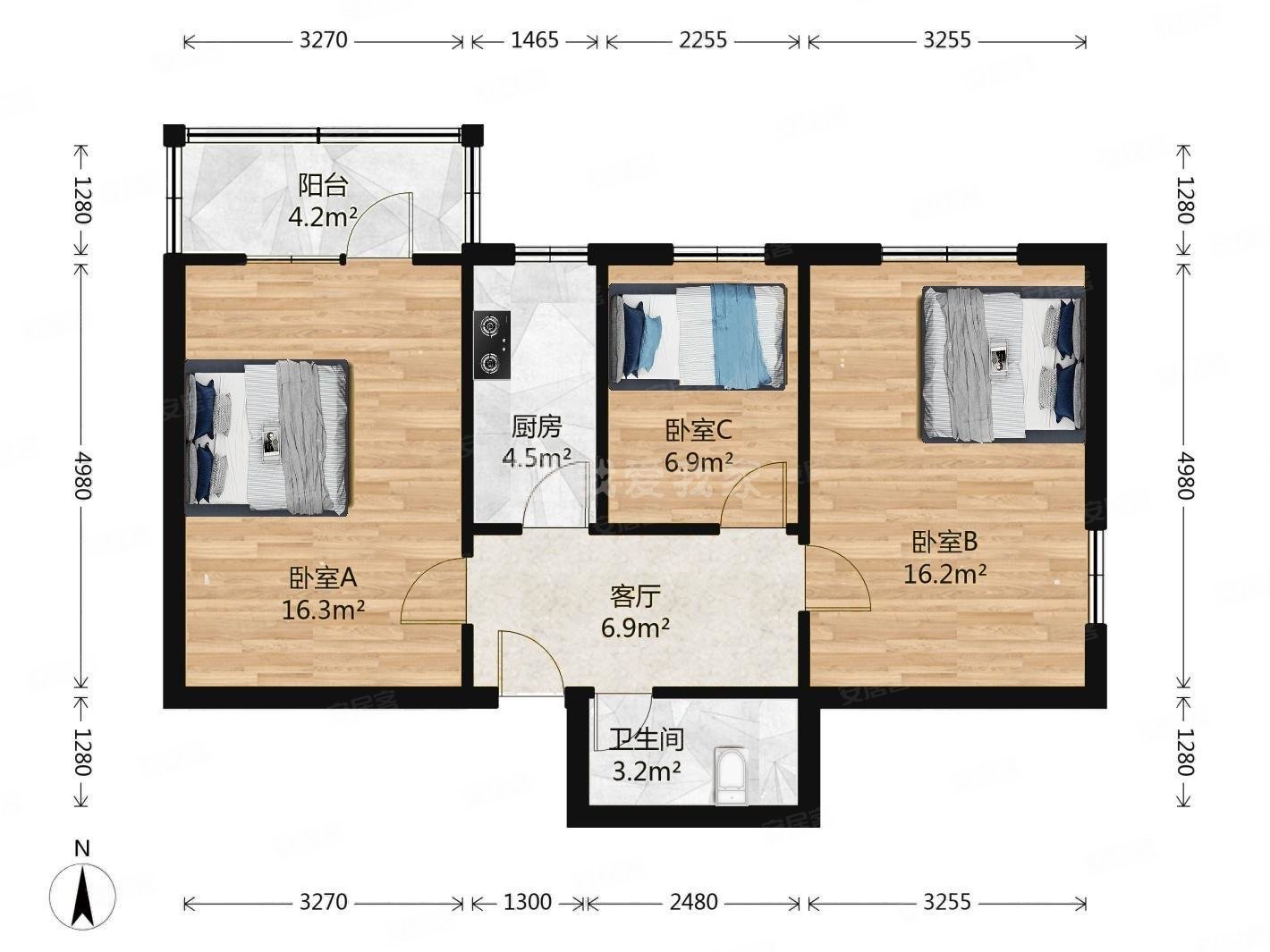 安贞里(一区)3室1厅1卫72.74㎡东北506万