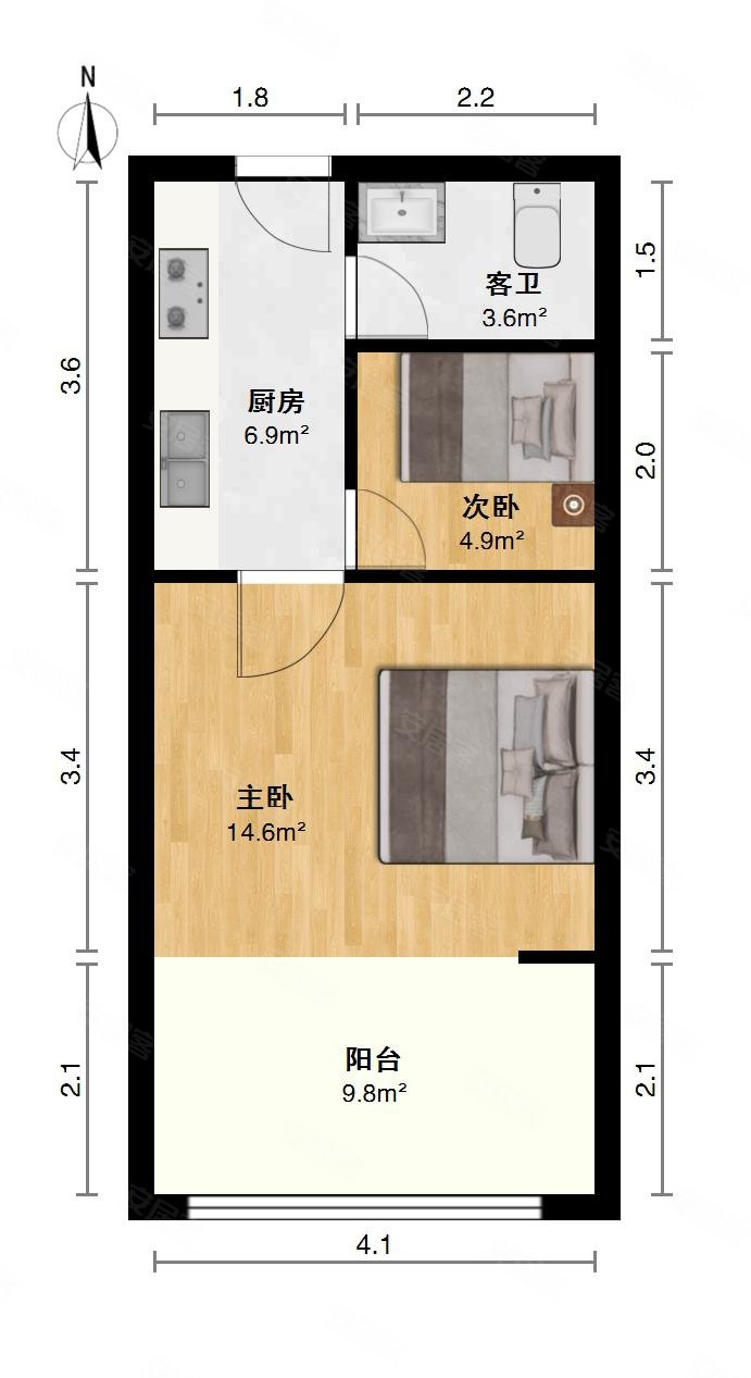 景城名郡2室1厅1卫35㎡东32万