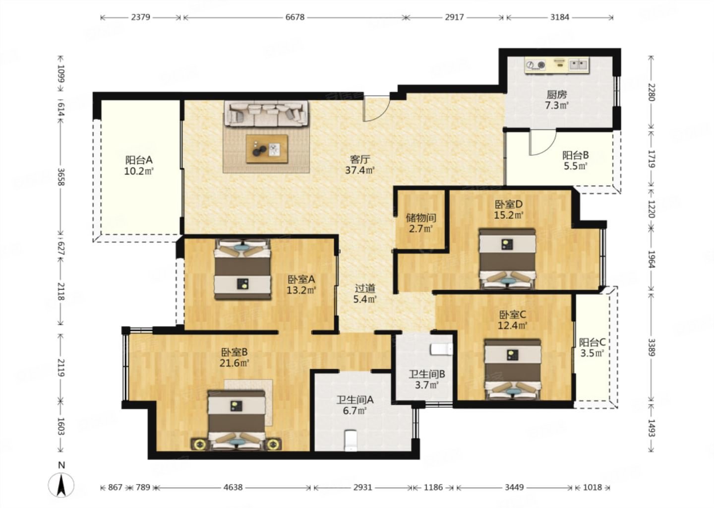 铂金时代4室2厅2卫158㎡西南116万