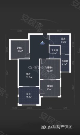 云立方3室2厅1卫89㎡南北138万