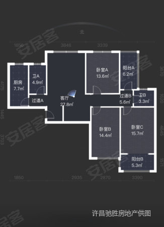 福桂园3室2厅2卫135㎡南北88万