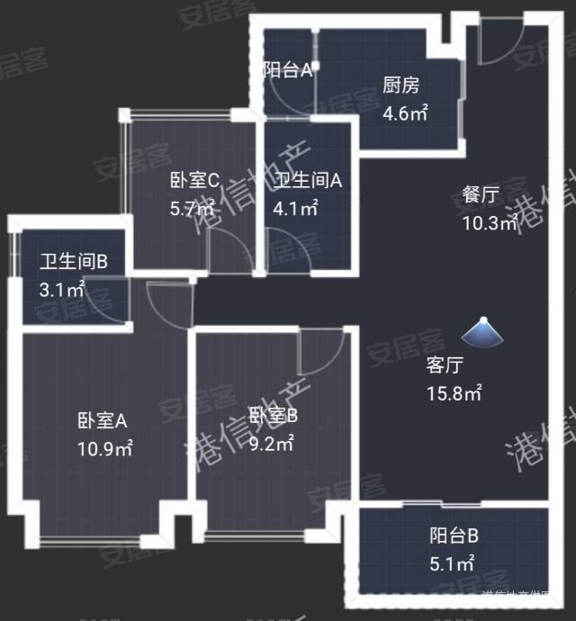 碧桂园卓越协信天际3室2厅2卫89.74㎡南北98万