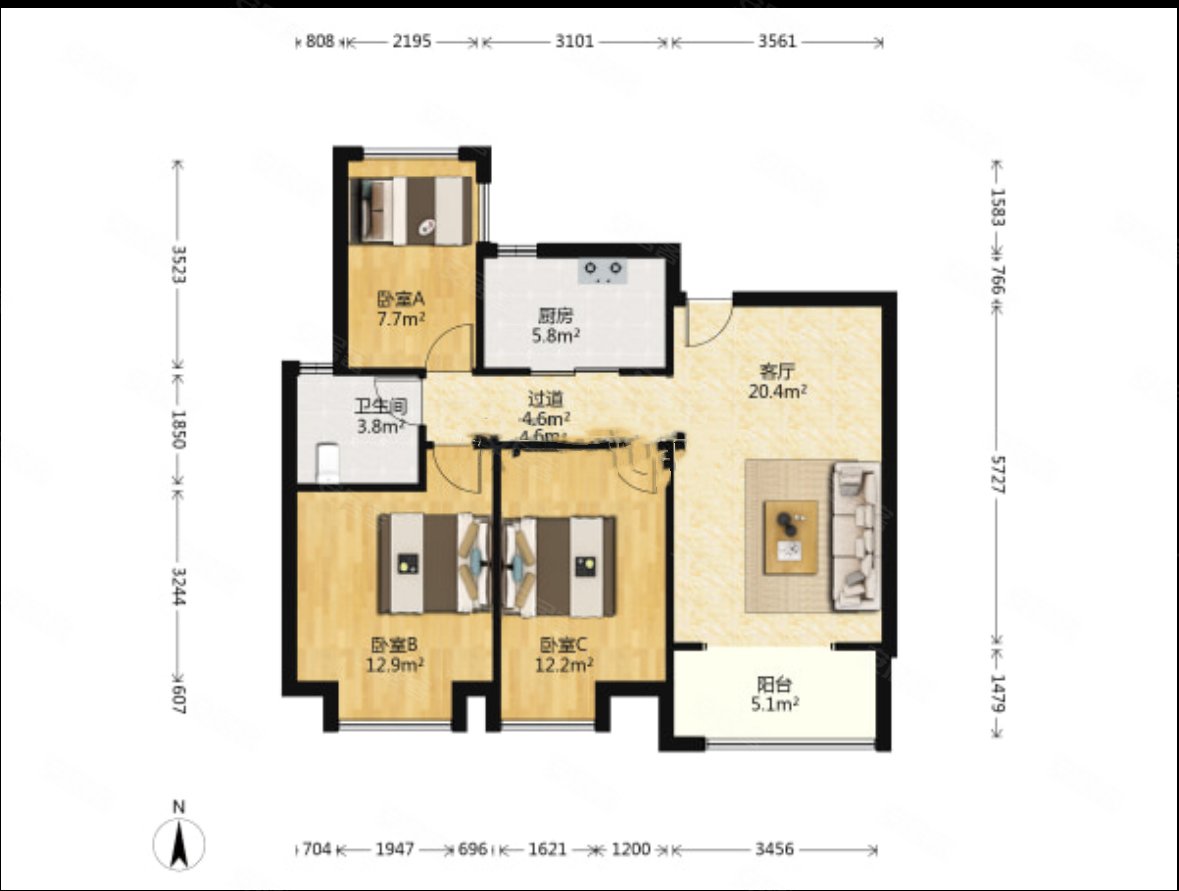 紫艺华府精装暖气三房两厅一卫真的是拎包入住而且楼层好