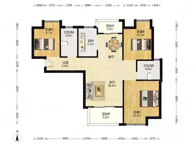 中建御景星城(景园)3室2厅2卫120.95㎡南北210万