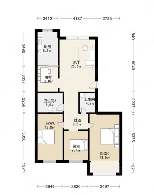 万美家园3室2厅2卫134㎡南北109.8万