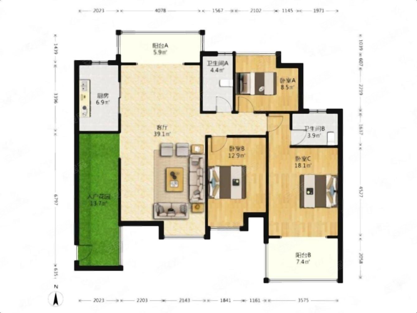 雅居乐花园3室2厅2卫145.32㎡南480万