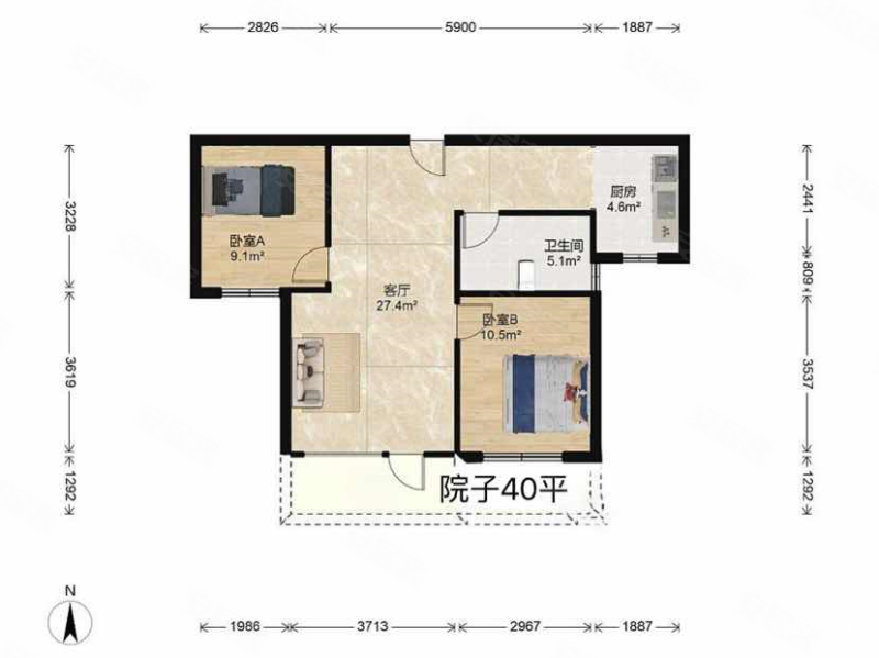 远洋荣域2室2厅1卫83.03㎡南北139万