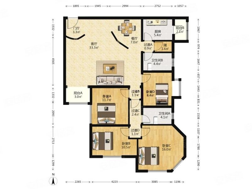 西局欣园南区4室2厅2卫155㎡东南950万