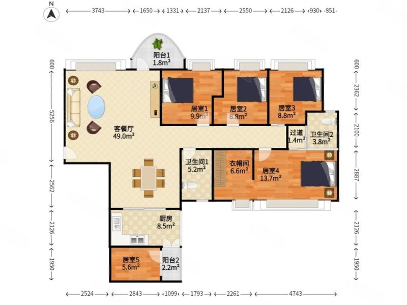 振业翠海花园婚房5居室 采光充足南北中间楼层