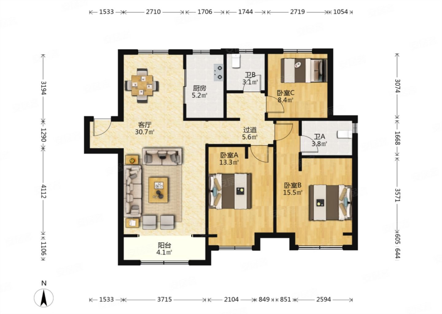 中建锦绣城六期悦园次新小区近医院精装修双卫格局