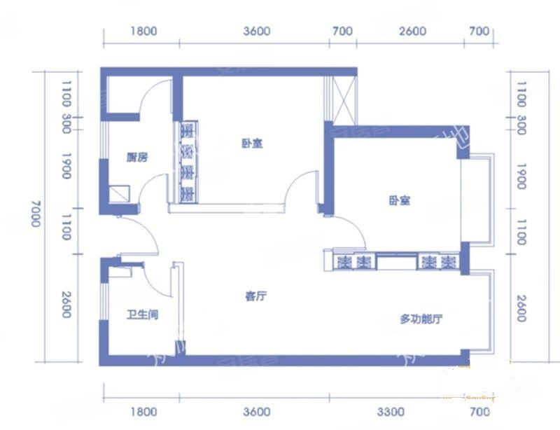 卡斯摩广场2室2厅1卫66.83㎡西南87万