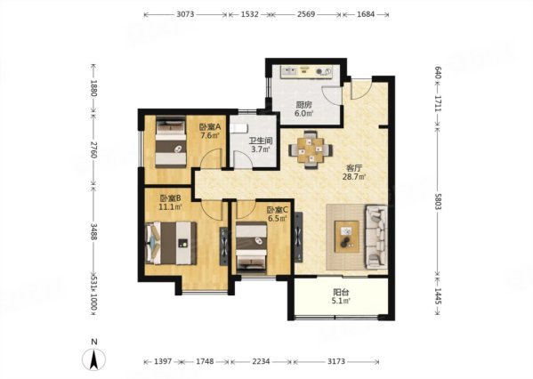 浐灞河边经典三室户型前后无遮挡采光优