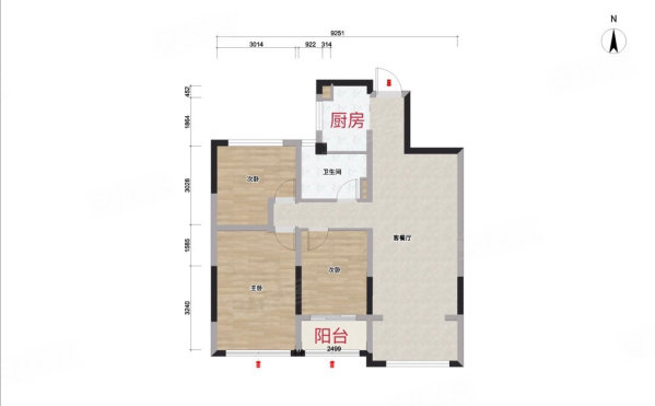 新湖御景阁3室2厅1卫88㎡南北215万