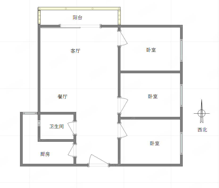 盾安九龙城B区3室2厅1卫102㎡南北62万