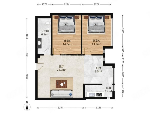 天下儒寓2室1厅1卫104.55㎡东南390万