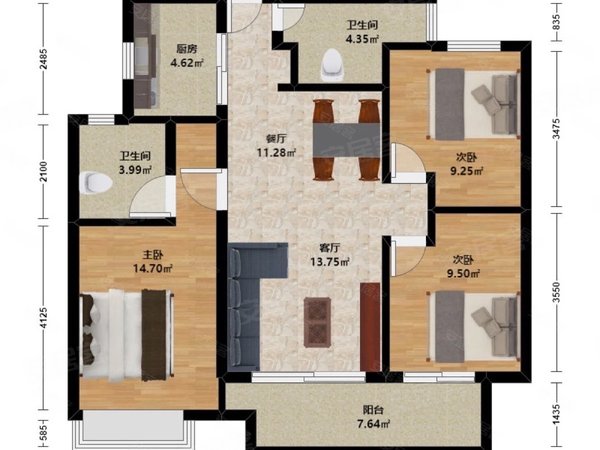 样大,新街地铁口,君奥时代三房两卫,阳光城博印名邸出租房源真实图片