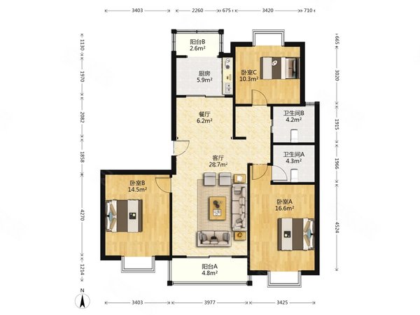 【多图】紫晶南园,吴泾租房,钥匙房!3房2厅2卫!