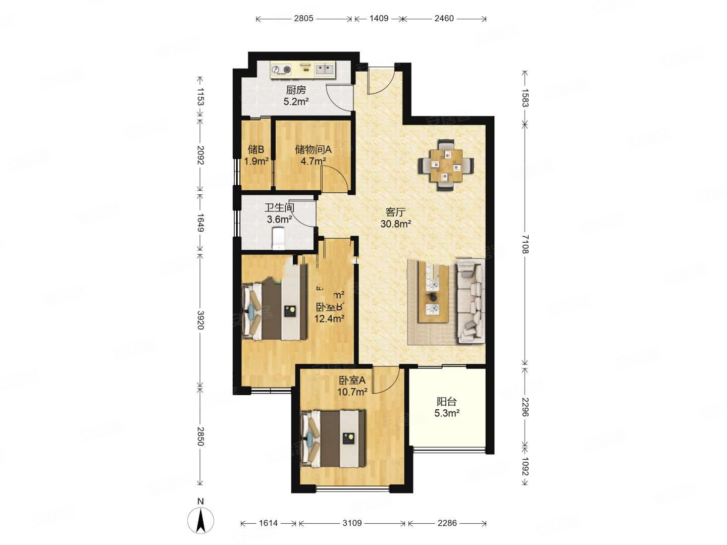鼎元 正规小三居38双双本 好楼层 市区成熟商圈,鼎元府邸二手房,207万
