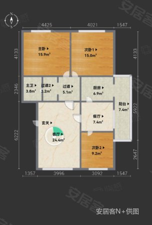 和平苑3室2厅1卫121.61㎡南北82万