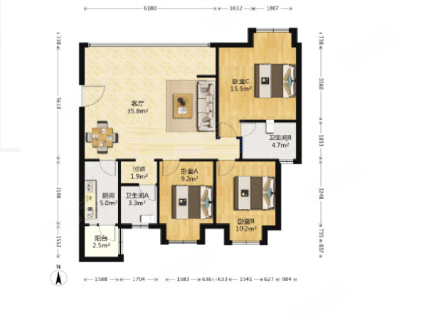 杨柳河地铁口 明信仕林府居家装修套三 带地暖无尾款