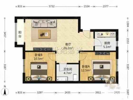 领秀慧谷A区(三区)2室1厅1卫80㎡东西440万