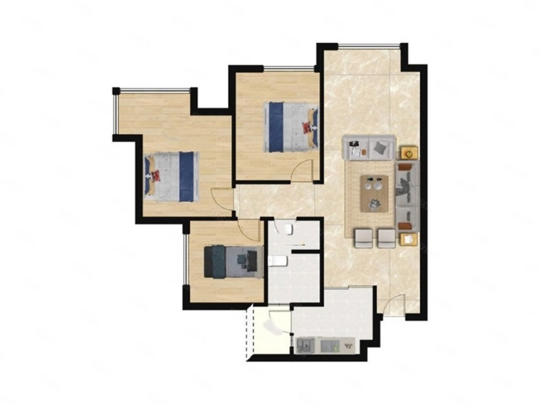 绿地468公馆二期3室2厅1卫87.8㎡南北万