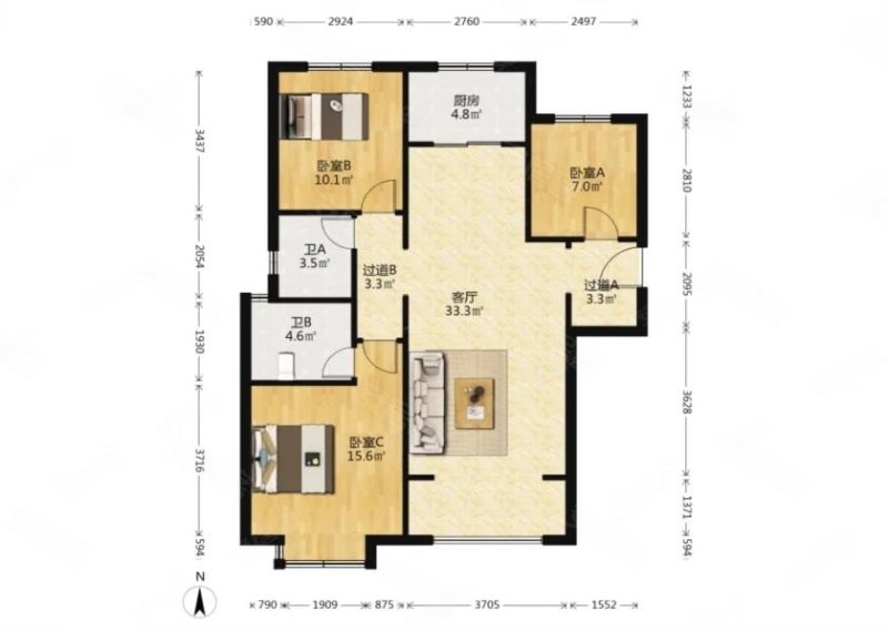 城南电梯房,好楼层,户型方正,经典三室,楼间距宽,采光好,康德郡二手房