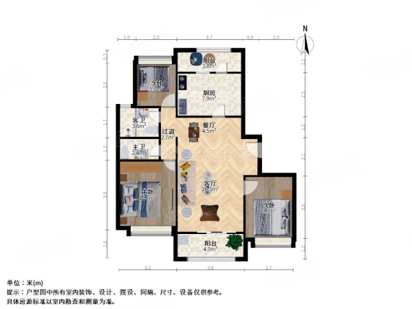 好世凤翔苑3室2厅2卫117.72㎡南北888万