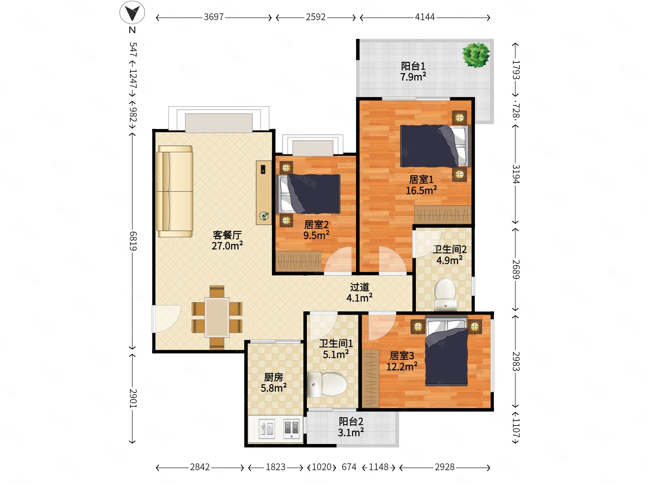 精致大3房房,高层看海,东南朝向,香格丽苑二手房,0万,3室2厅,2卫,104.