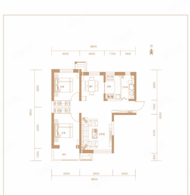 东方丽城(A区)2室2厅1卫90㎡南北72万