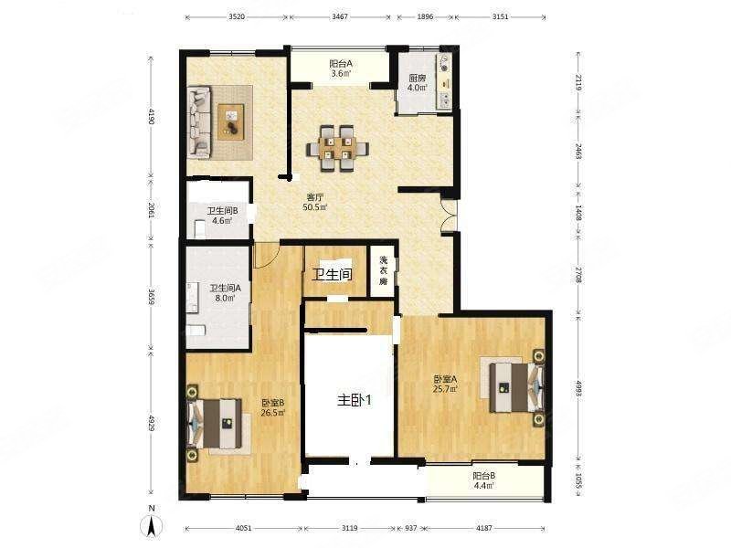 阳光上东3室2厅3卫197㎡南北1699万