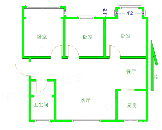 玉兰花园(一期)3室2厅1卫103㎡南北58万