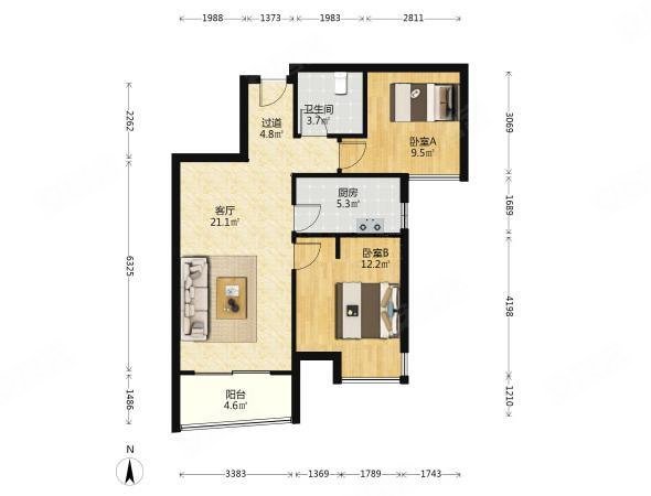 万科城多伦多街区2室2厅1卫83.97㎡南168万