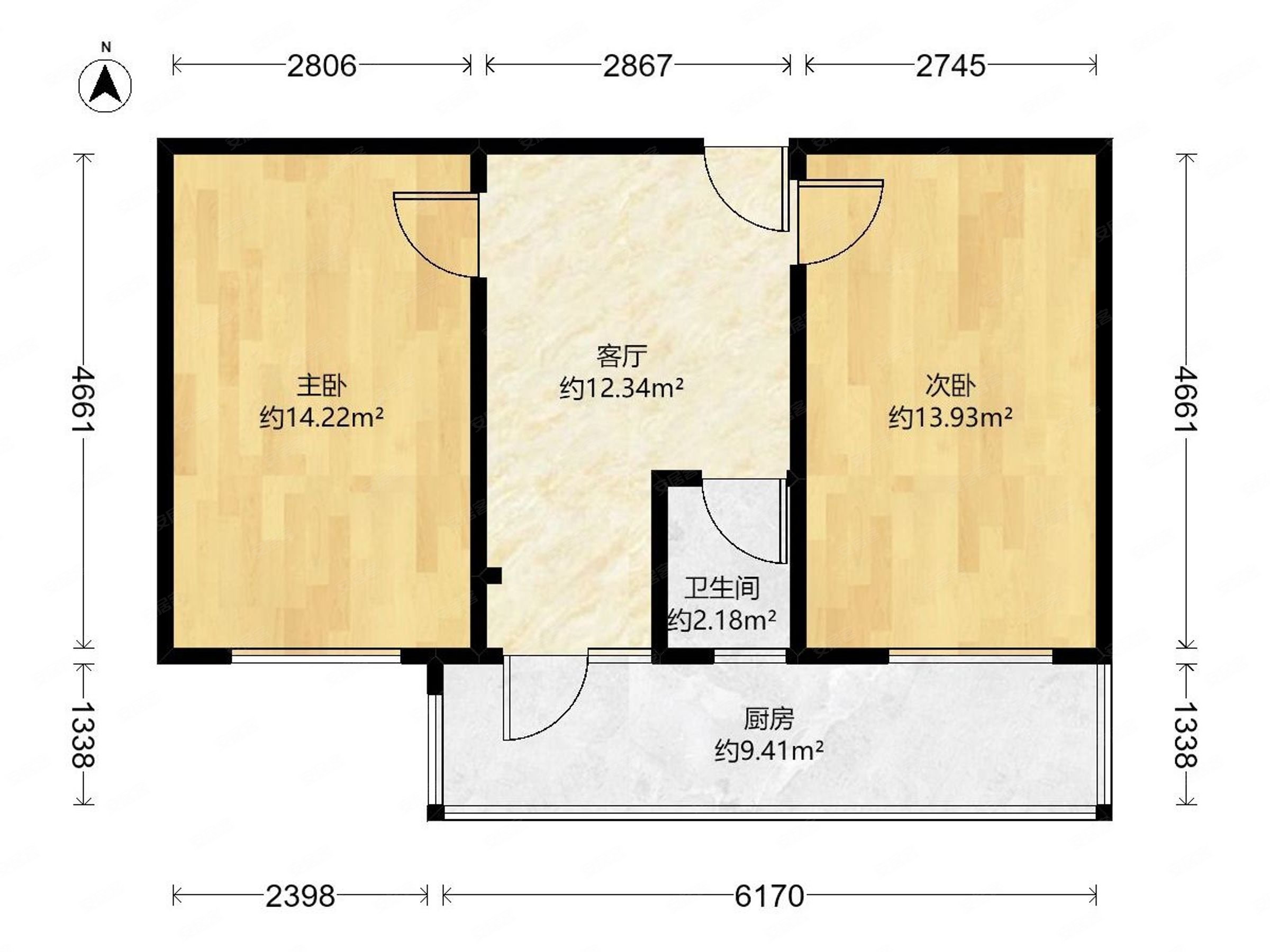 新苑小区(北区)2室1厅1卫61.34㎡南62万