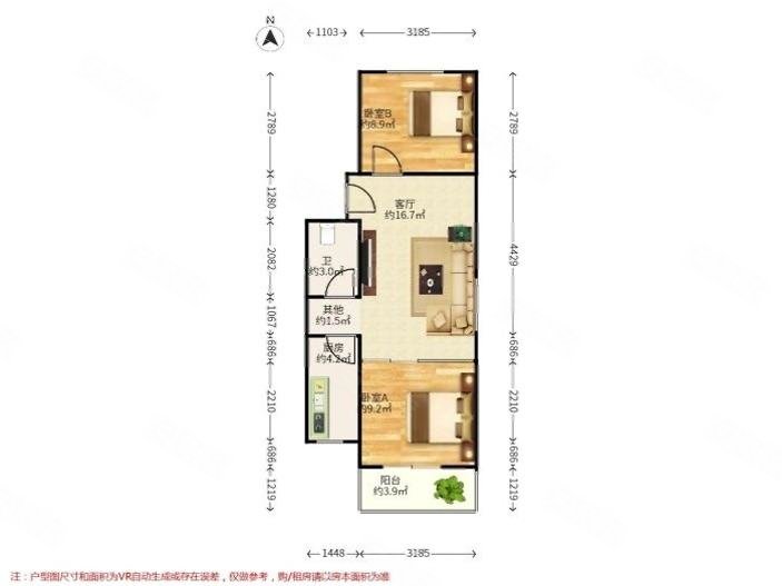 西辛南区2室1厅1卫62.38㎡南北186万