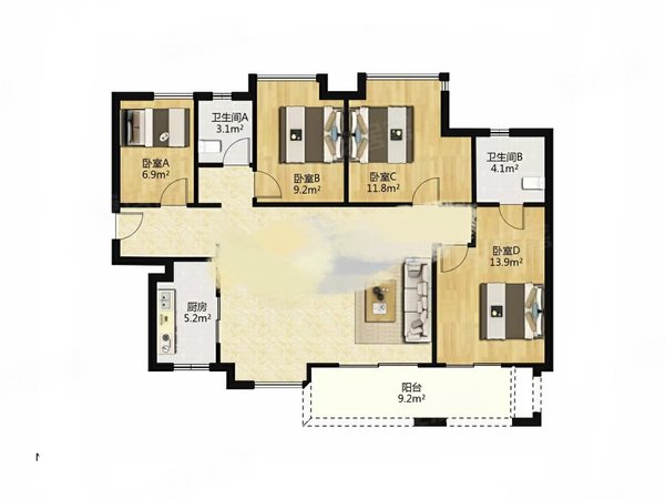 【多图】实地常春藤(四期),永和开发区租房,实地常春藤 4室2厅2卫