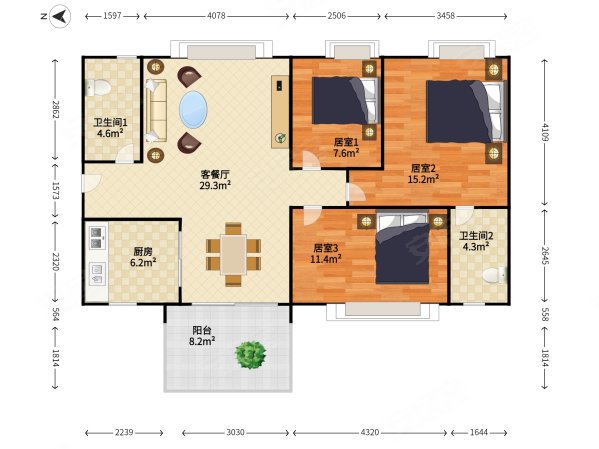 星海名城(三期)3室2厅2卫103.05㎡东南819万