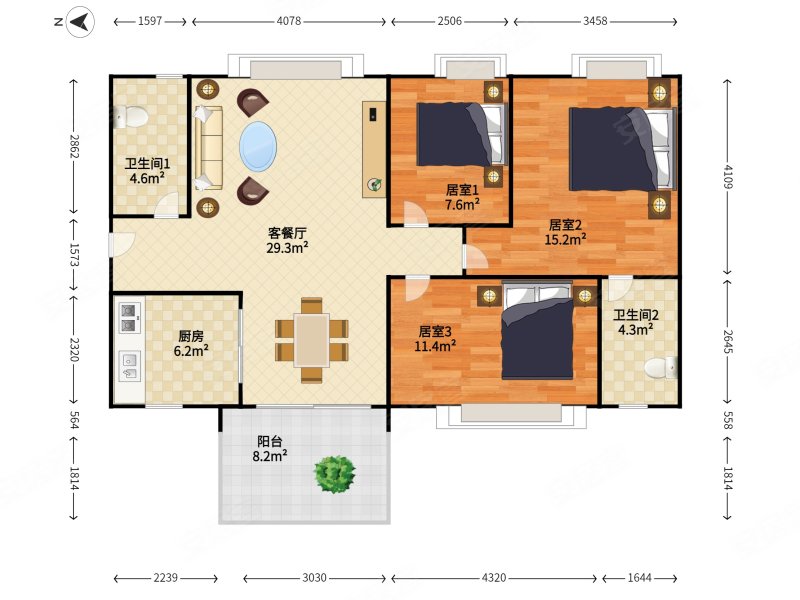 星海名城(三期)3室2厅2卫103.05㎡东南819万