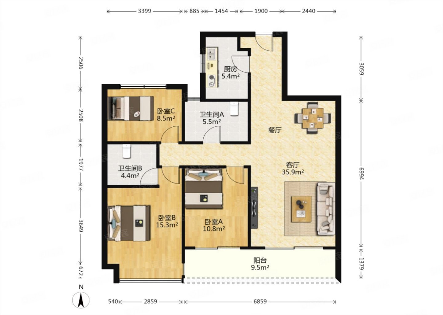 翠湖香山精装南向三房远离轻轨安静看园景和部分高尔夫