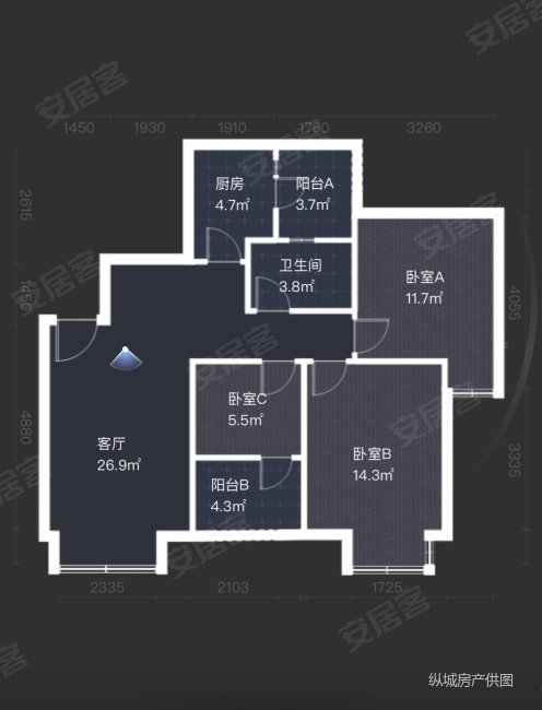 武阳郡邸B区3室2厅1卫90㎡南北66.8万