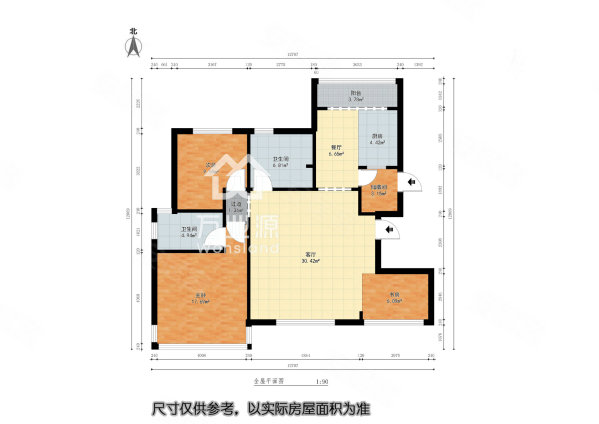 悦蓝轩2室2厅2卫108.75㎡南北299万