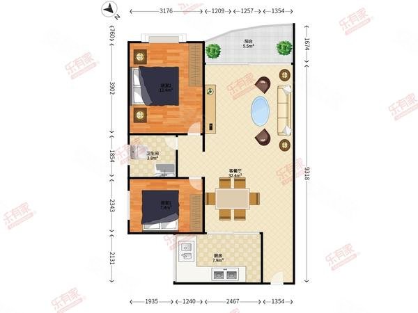 中南花园2室2厅1卫82㎡南北538万